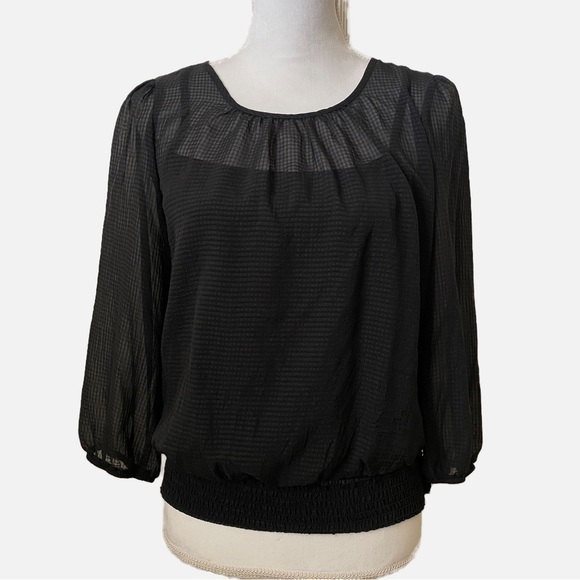 BCX Black Top With Smocked Waistband and Cut Outs on Back Small - Picture 1 of 7